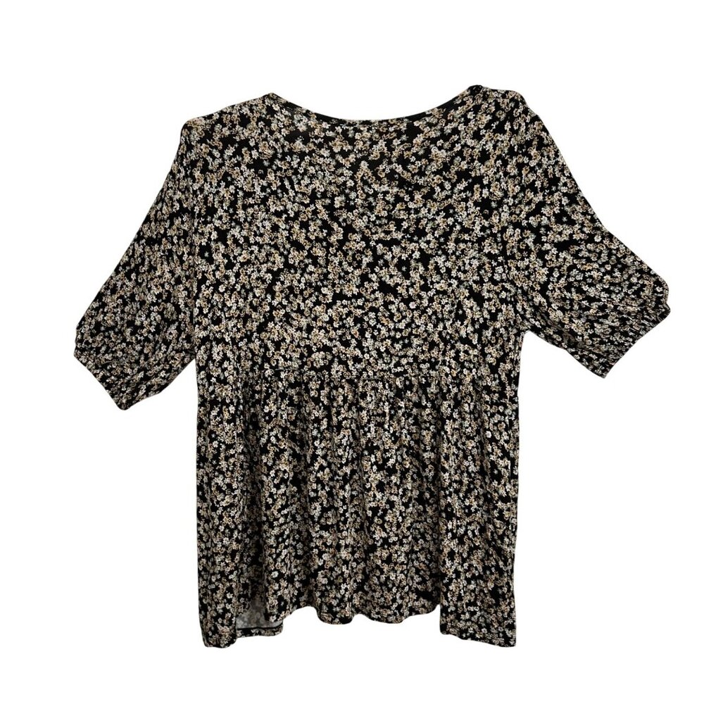 Skyes The Limit Black Floral Short Sleeve Babydoll Blouse SZ 3X Forest Fairy - Picture 3 of 8
